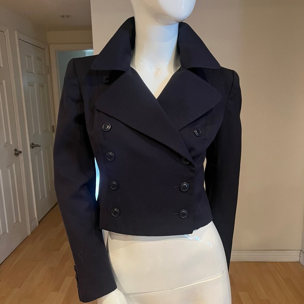 VINTAGE 90'S NORMA KAMALI DOUBLE BREASTED CROP BLAZER W/ PANTS SUIT SZ 4 US - Picture 2 of 7